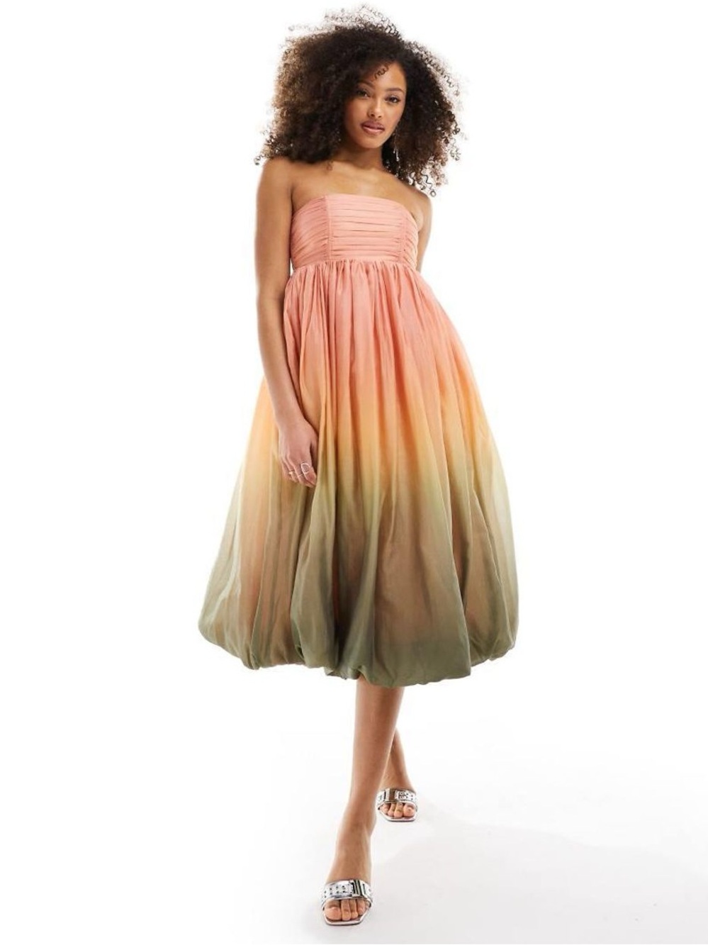 Strapless Ombre Maxi Dress in Coral to Yellow to Olive size 10 contemporary fit